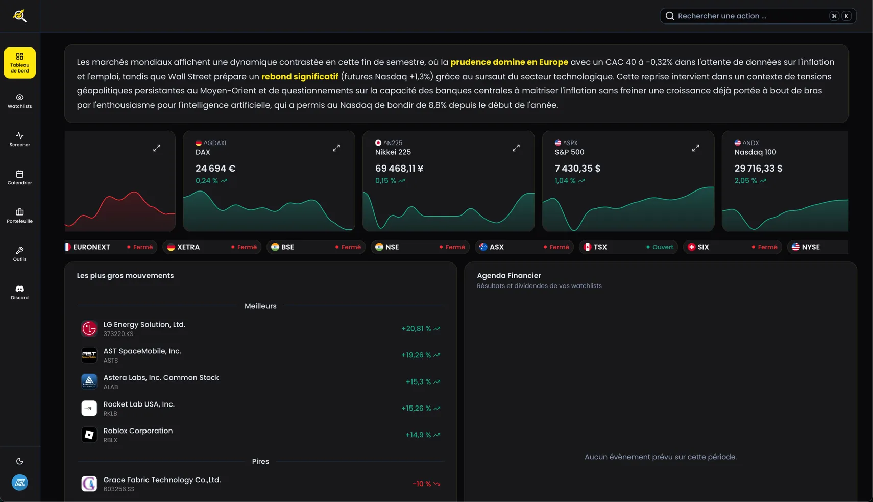 Dashboard Stock Lens avec analyse financière complète
